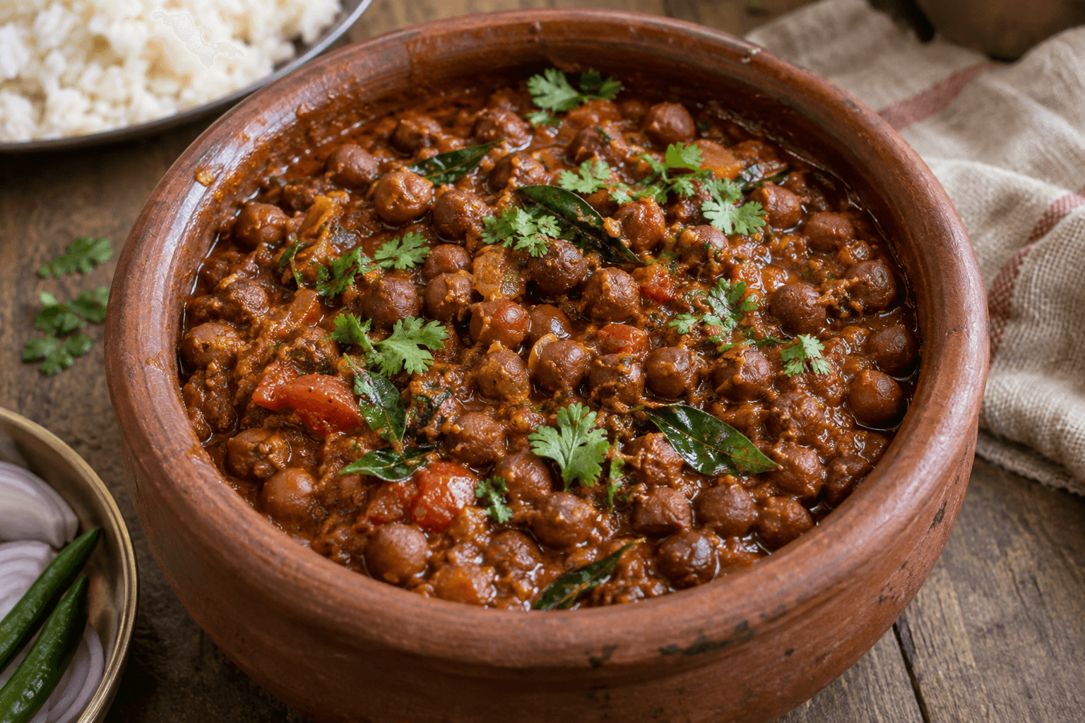 Andhra style spicy Naatu Senagala Kura in a clay pot